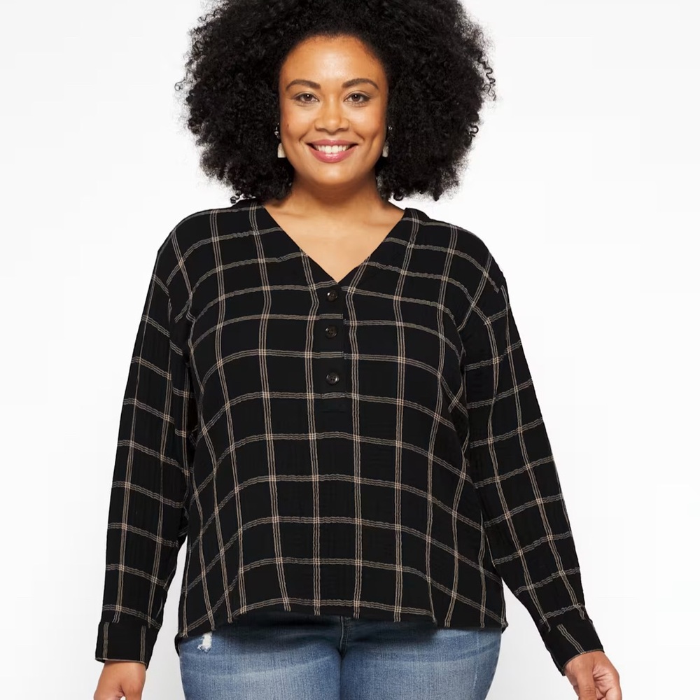 Black and Tan Checkered Women's Top